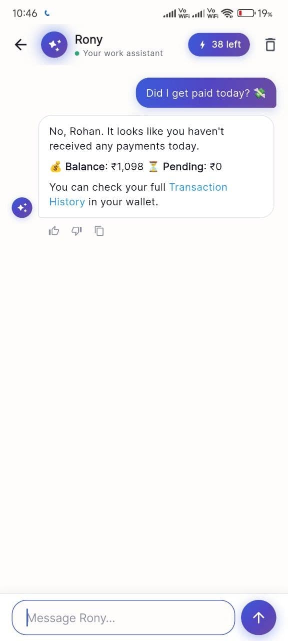 DutyKaro app Rony AI assistant screen