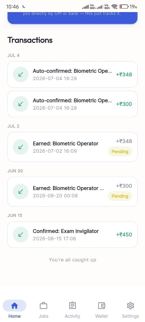 DutyKaro wallet transaction history screen