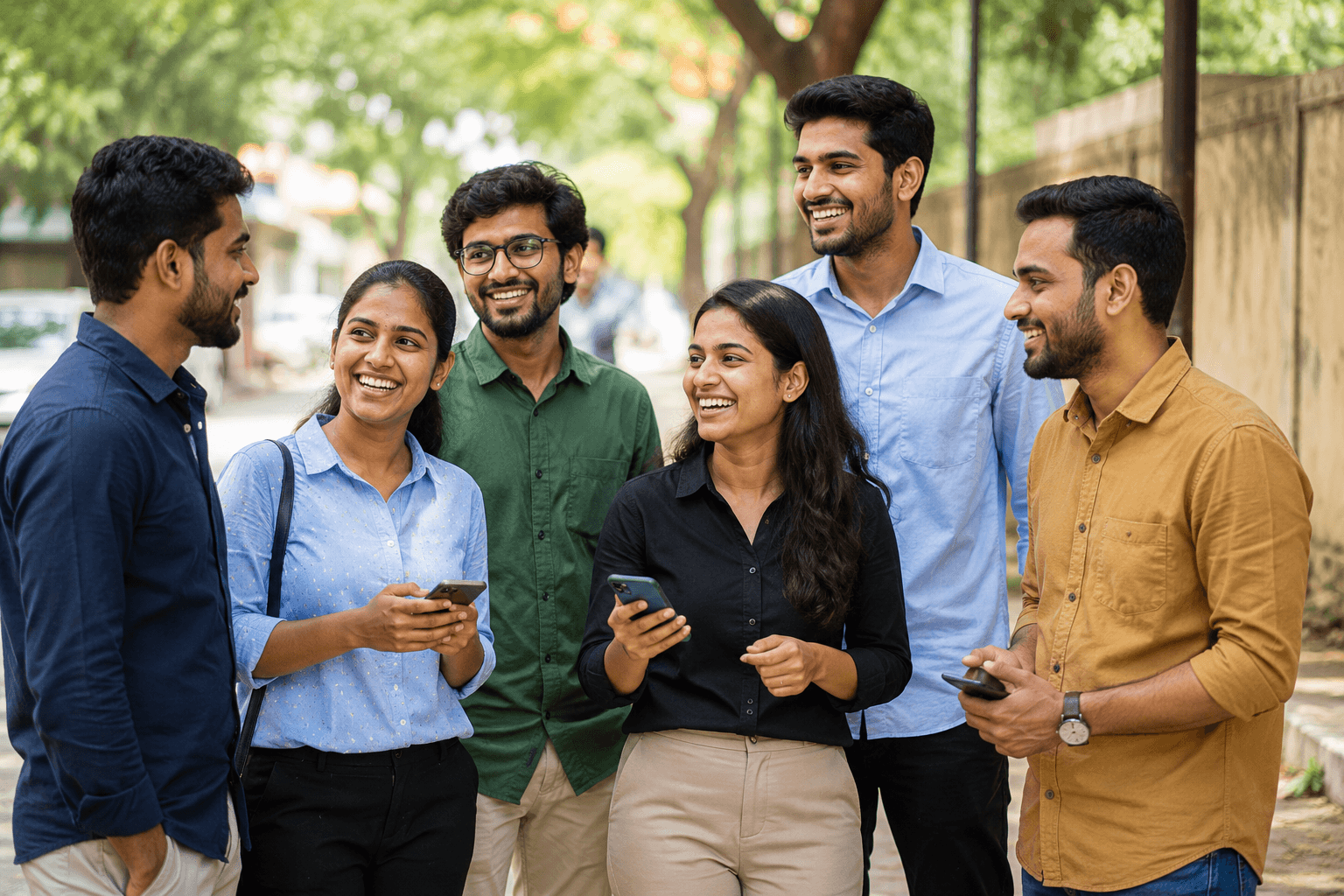 A group of DutyKaro workers checking job listings on their phones